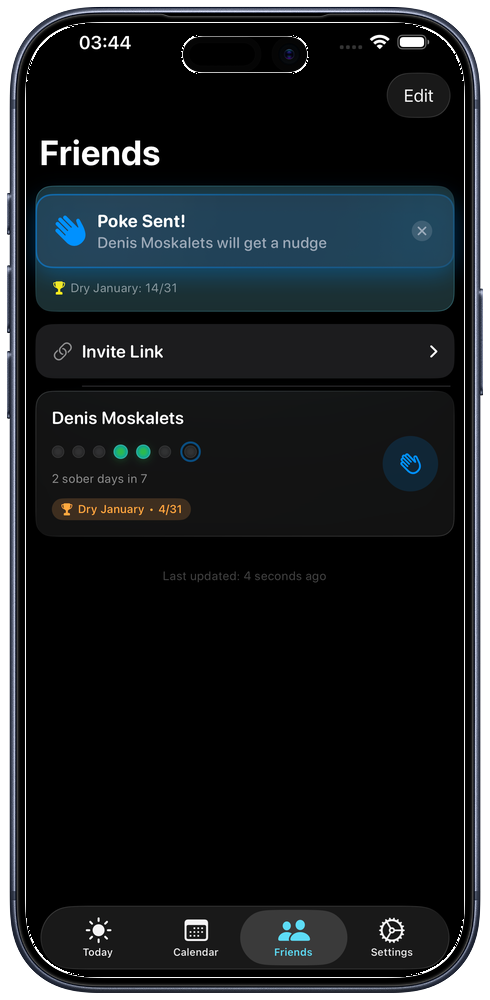 iPhone showing poke notification connection with friend